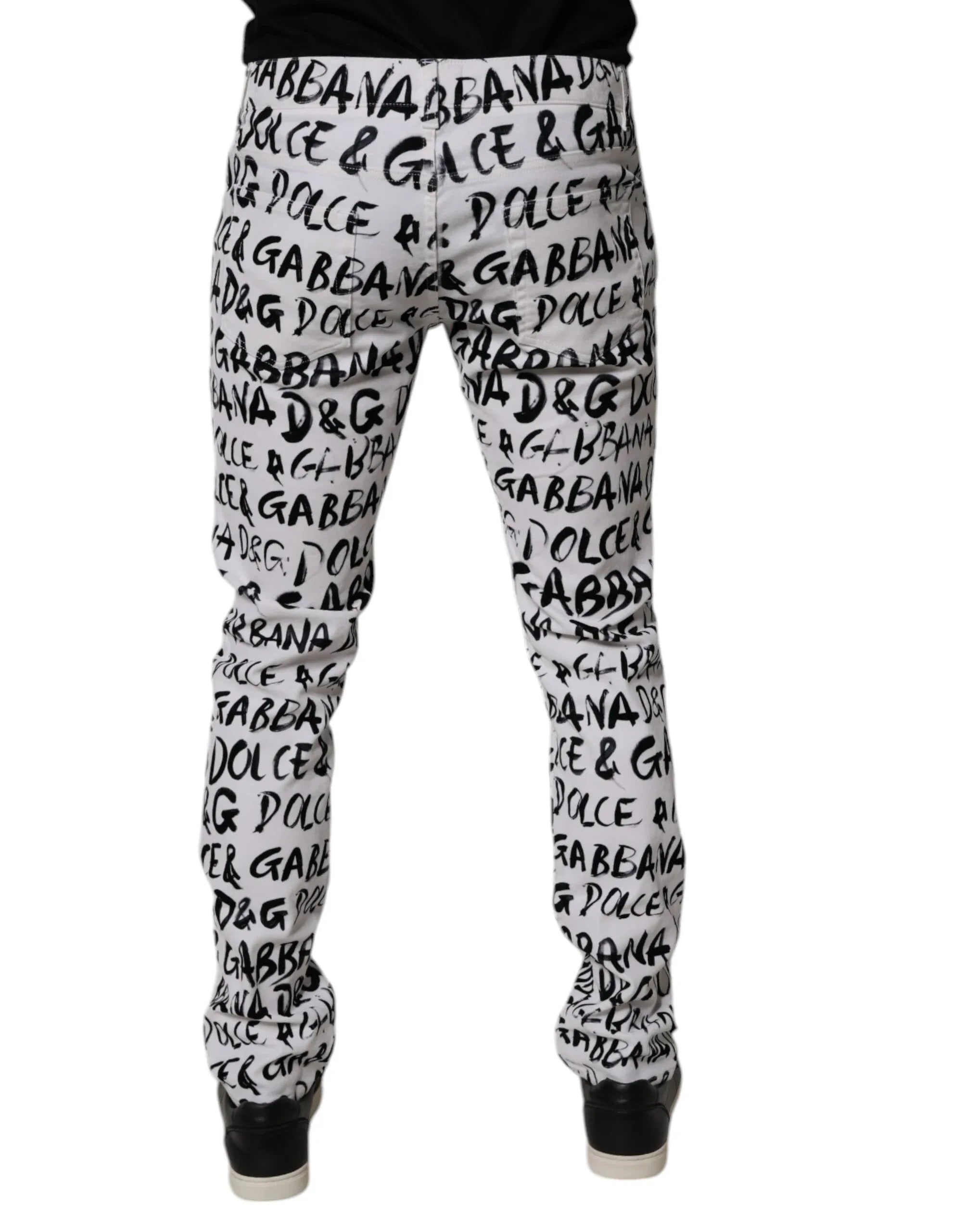 Dolce & Gabbana White Cotton Logo Print Skinny Denim Jeans - Zeiniez