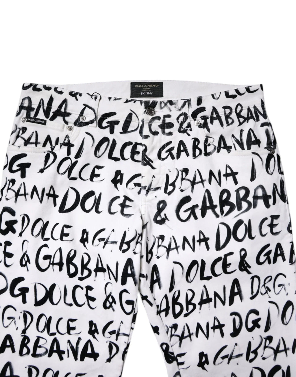 Dolce & Gabbana White Cotton Logo Print Skinny Denim Jeans - Zeiniez