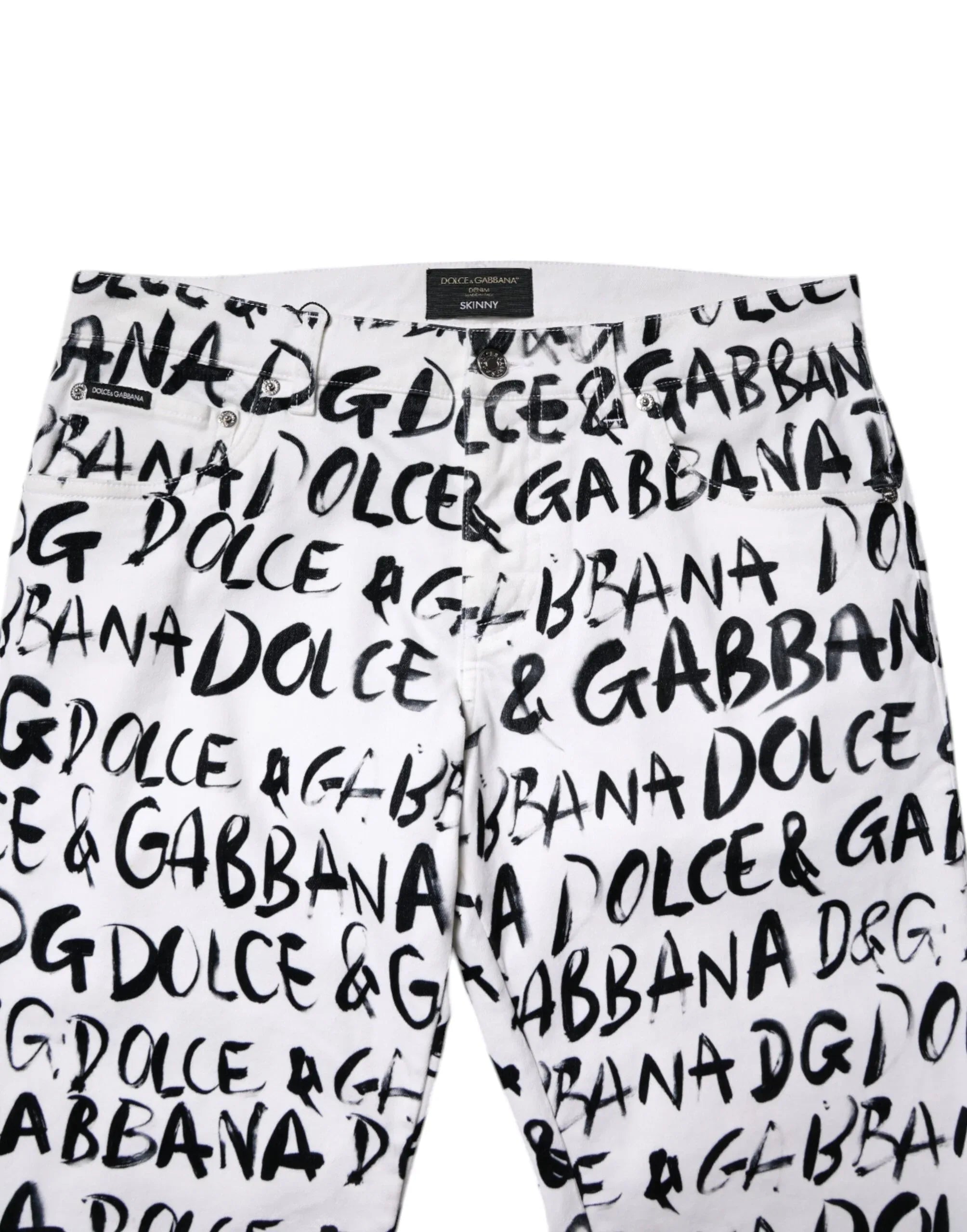 Dolce & Gabbana White Cotton Logo Print Skinny Denim Jeans - Zeiniez