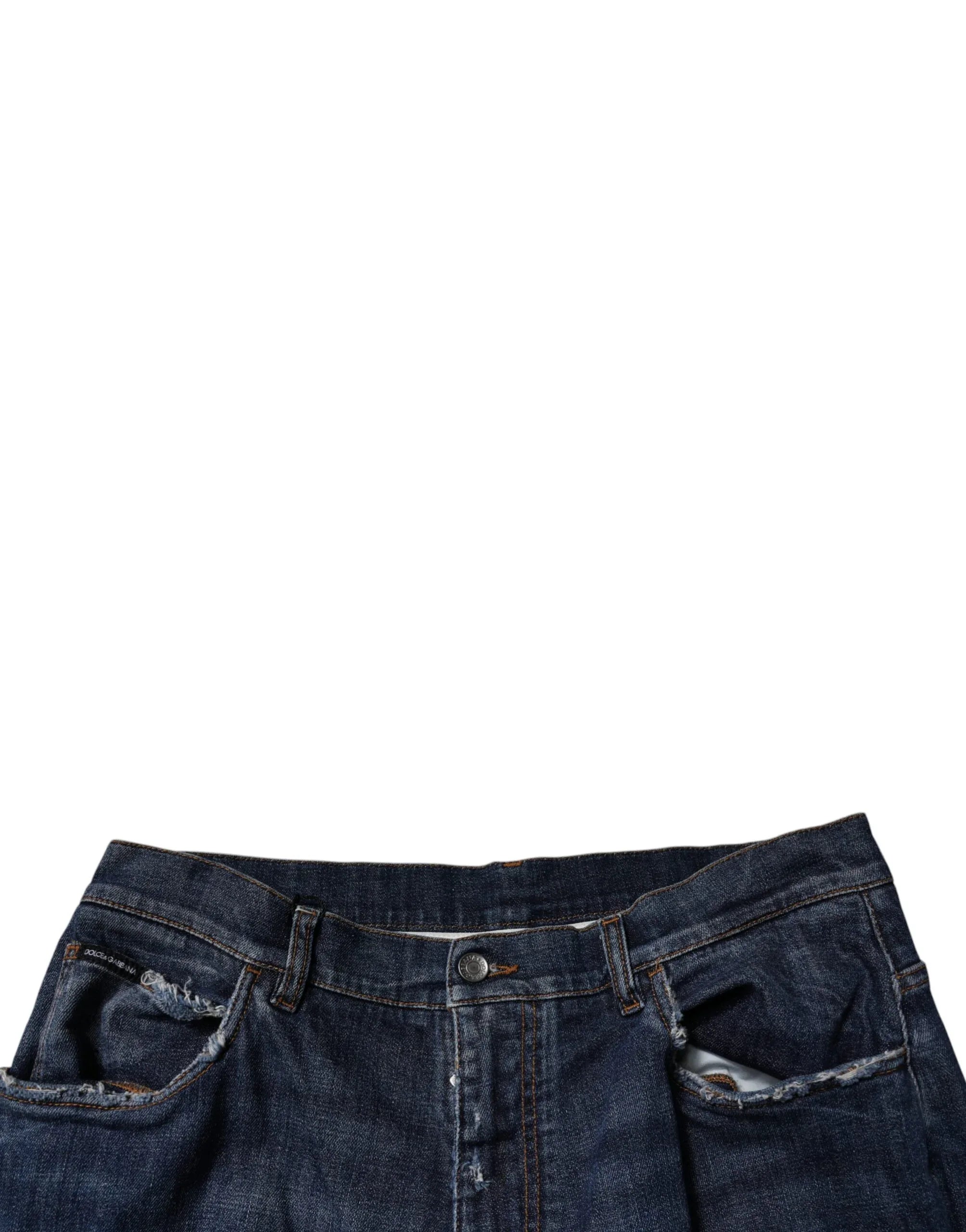 Dolce & Gabbana Dark Blue Tattered Wide Leg Men Denim Jeans - Zeiniez