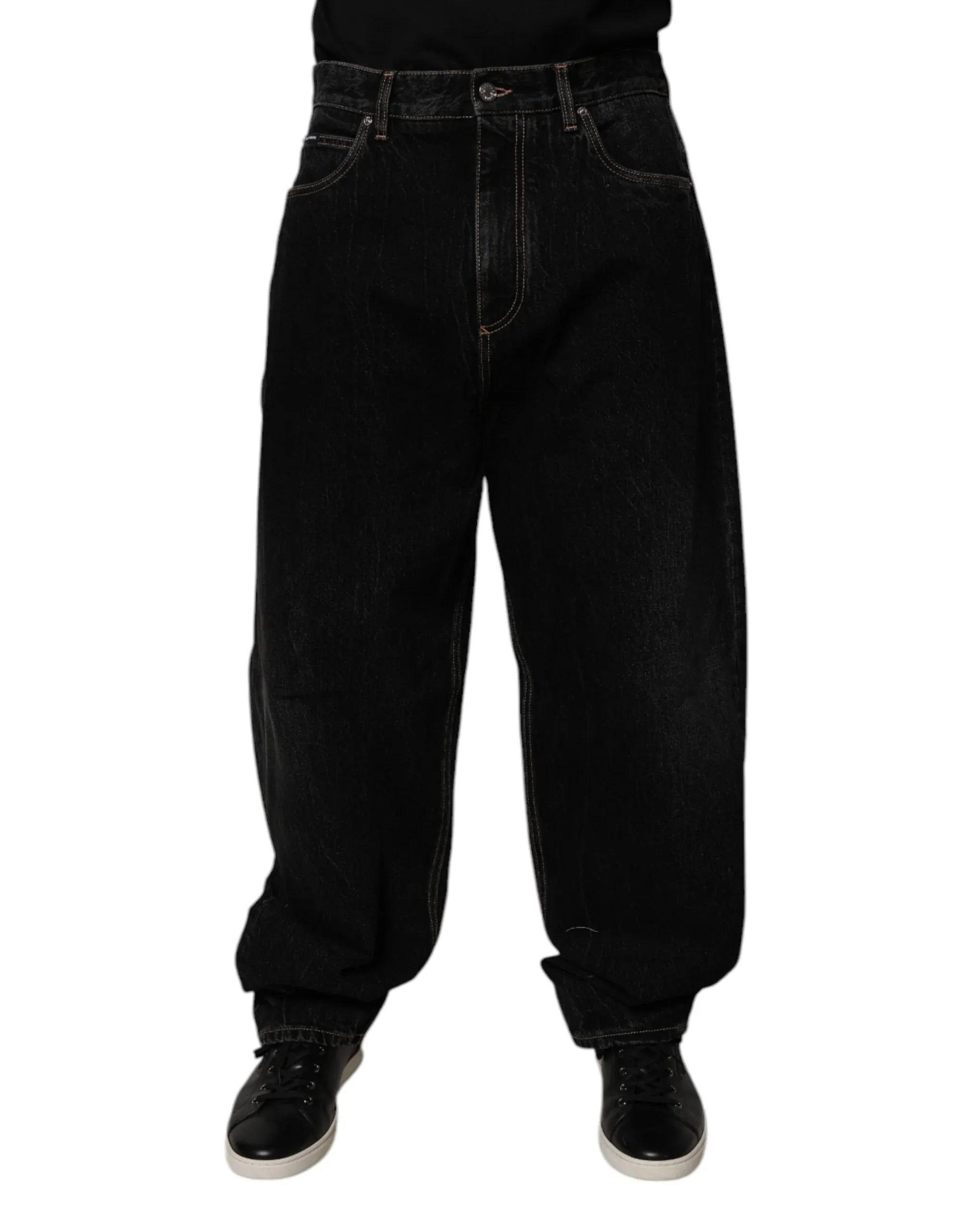 Dolce & Gabbana Black Cotton Mid Waist Wide Leg Denim Jeans - Zeiniez