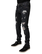 Dolce & Gabbana Black Tattered Cotton Skinny Men Denim Jeans - Zeiniez