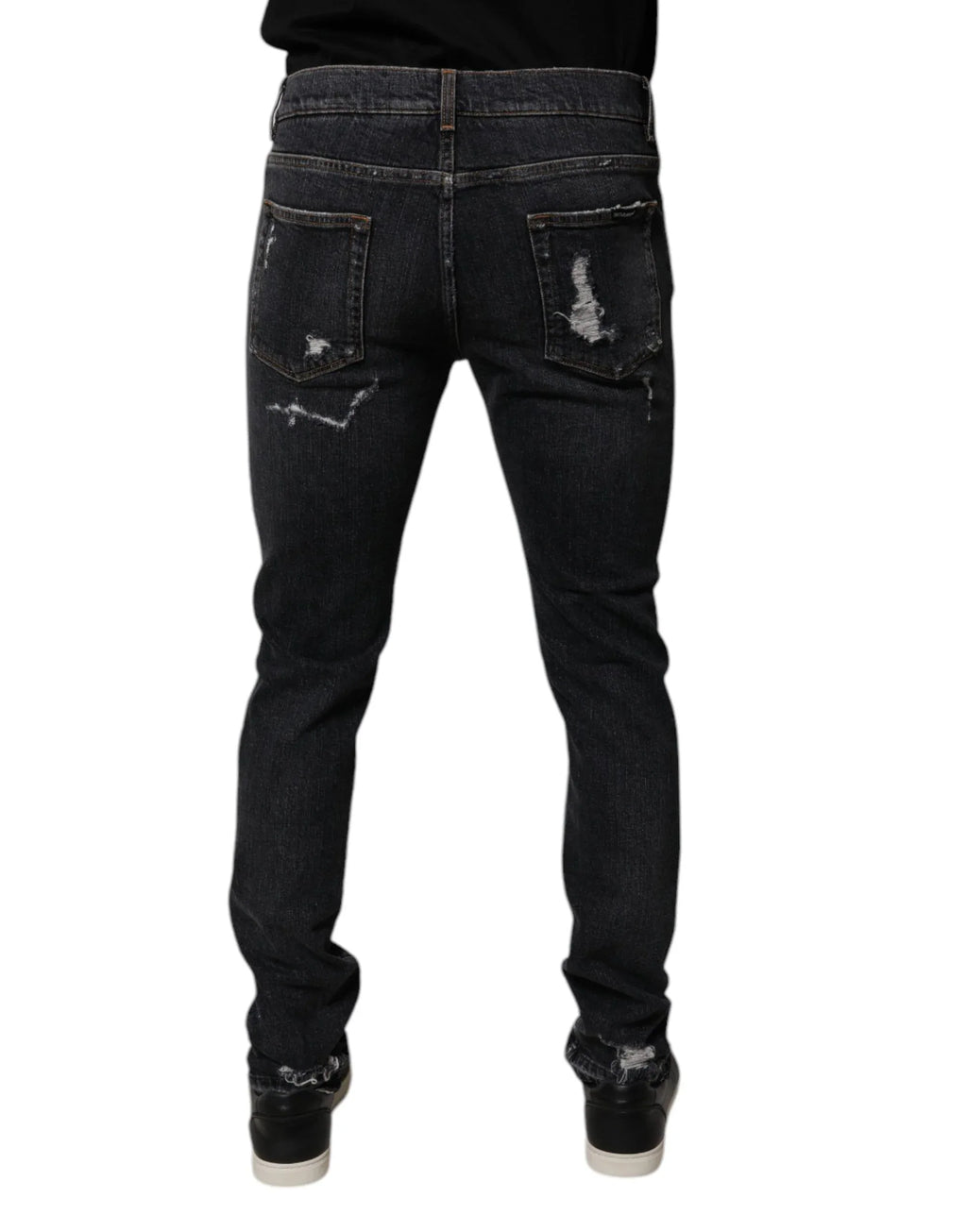 Dolce & Gabbana Black Tattered Cotton Skinny Men Denim Jeans - Zeiniez