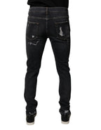 Dolce & Gabbana Black Tattered Cotton Skinny Men Denim Jeans - Zeiniez