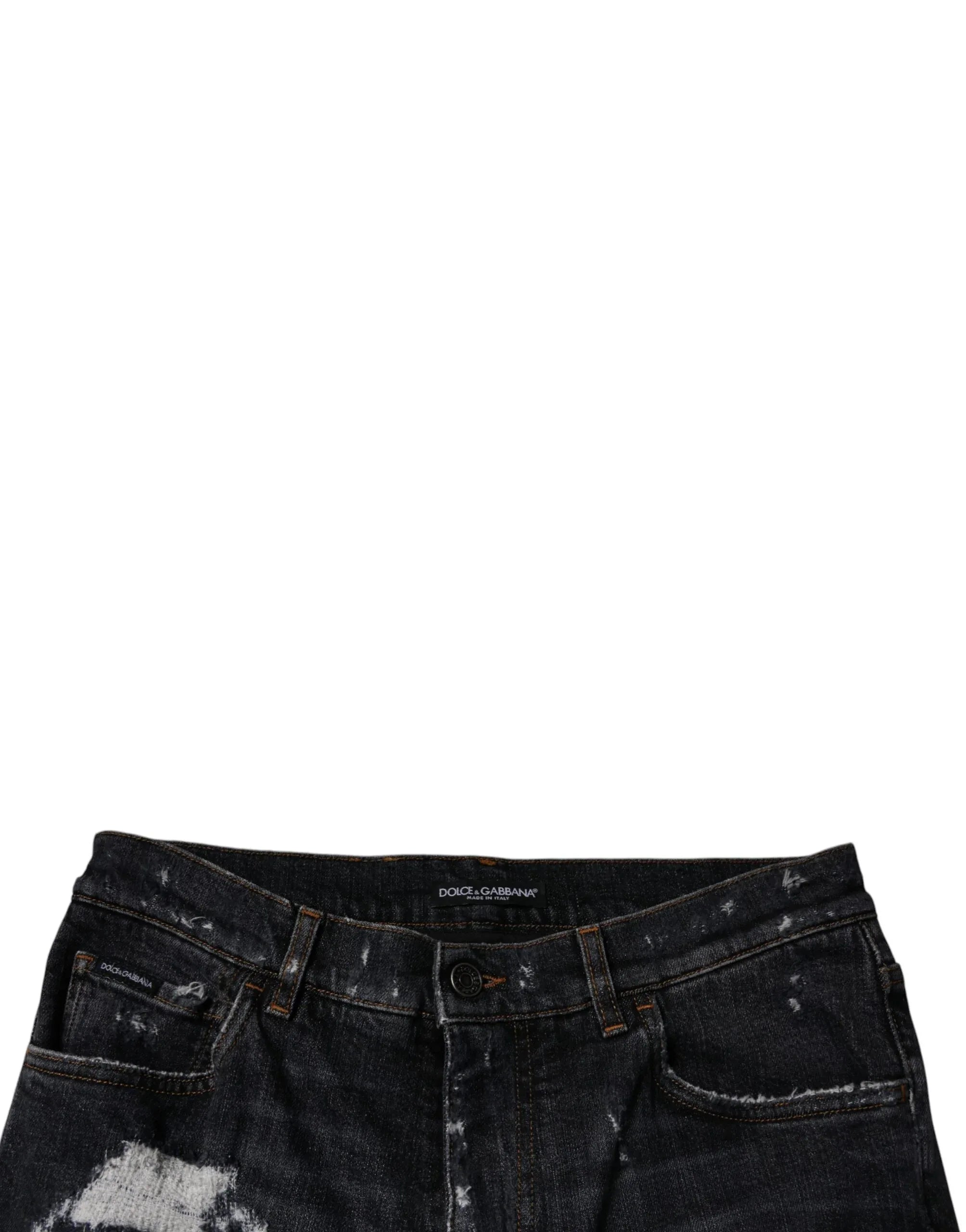 Dolce & Gabbana Black Tattered Cotton Skinny Men Denim Jeans - Zeiniez