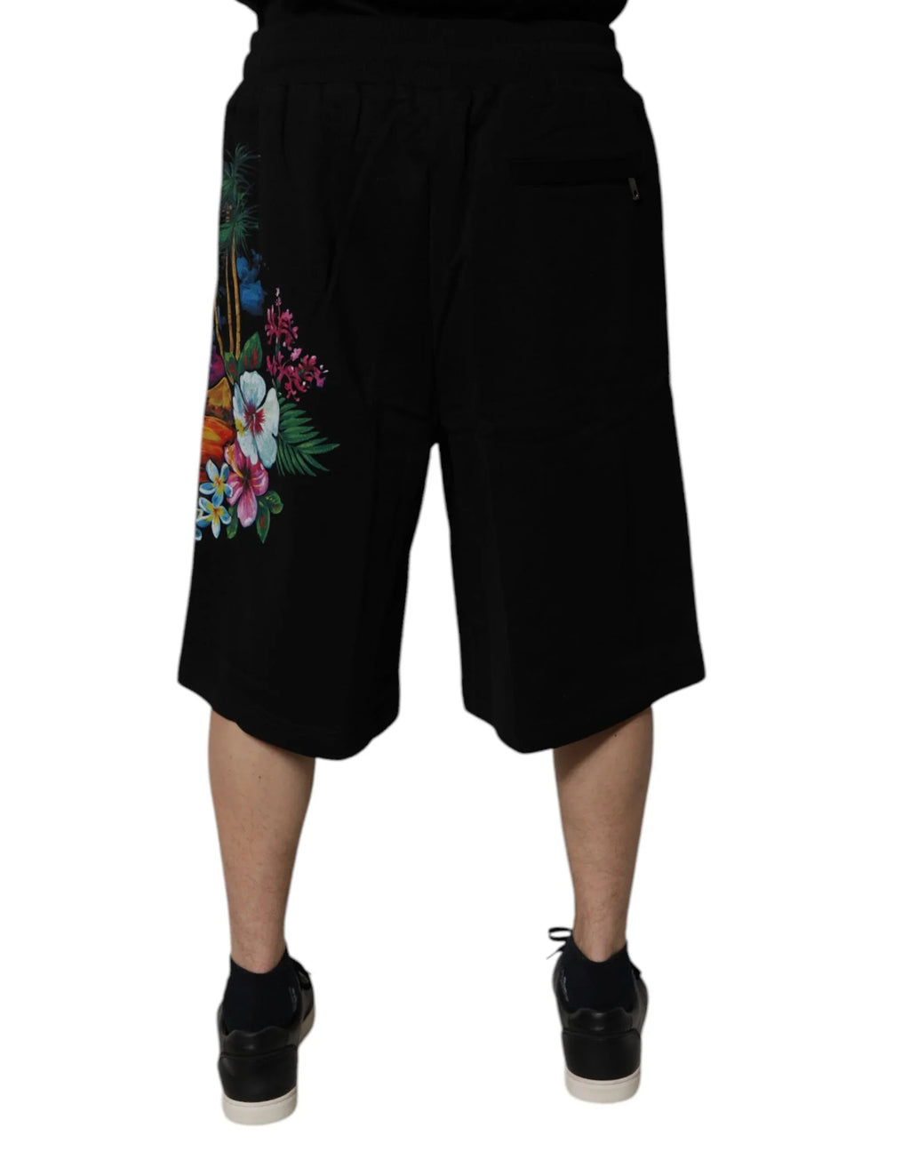 Dolce & Gabbana Black Cotton Logo Floral Print Bermuda Shorts - Zeiniez