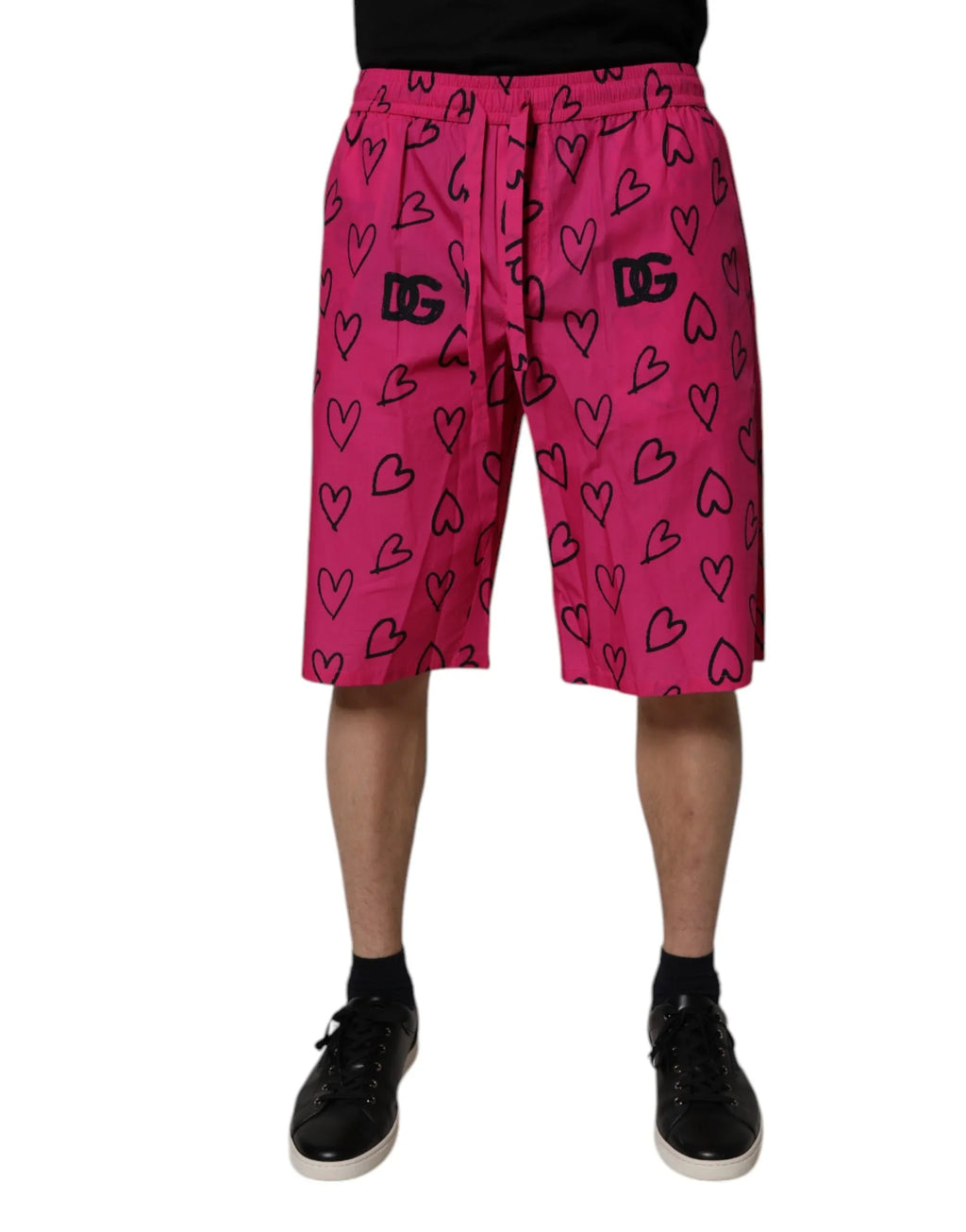 Dolce & Gabbana Pink Cotton Heart Print Bermuda Shorts - Zeiniez