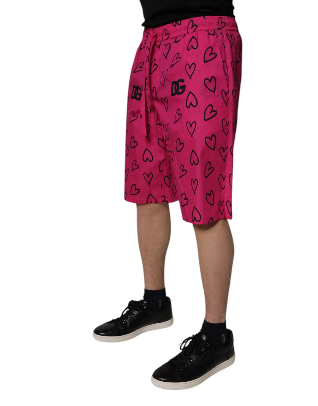 Dolce & Gabbana Pink Cotton Heart Print Bermuda Shorts - Zeiniez