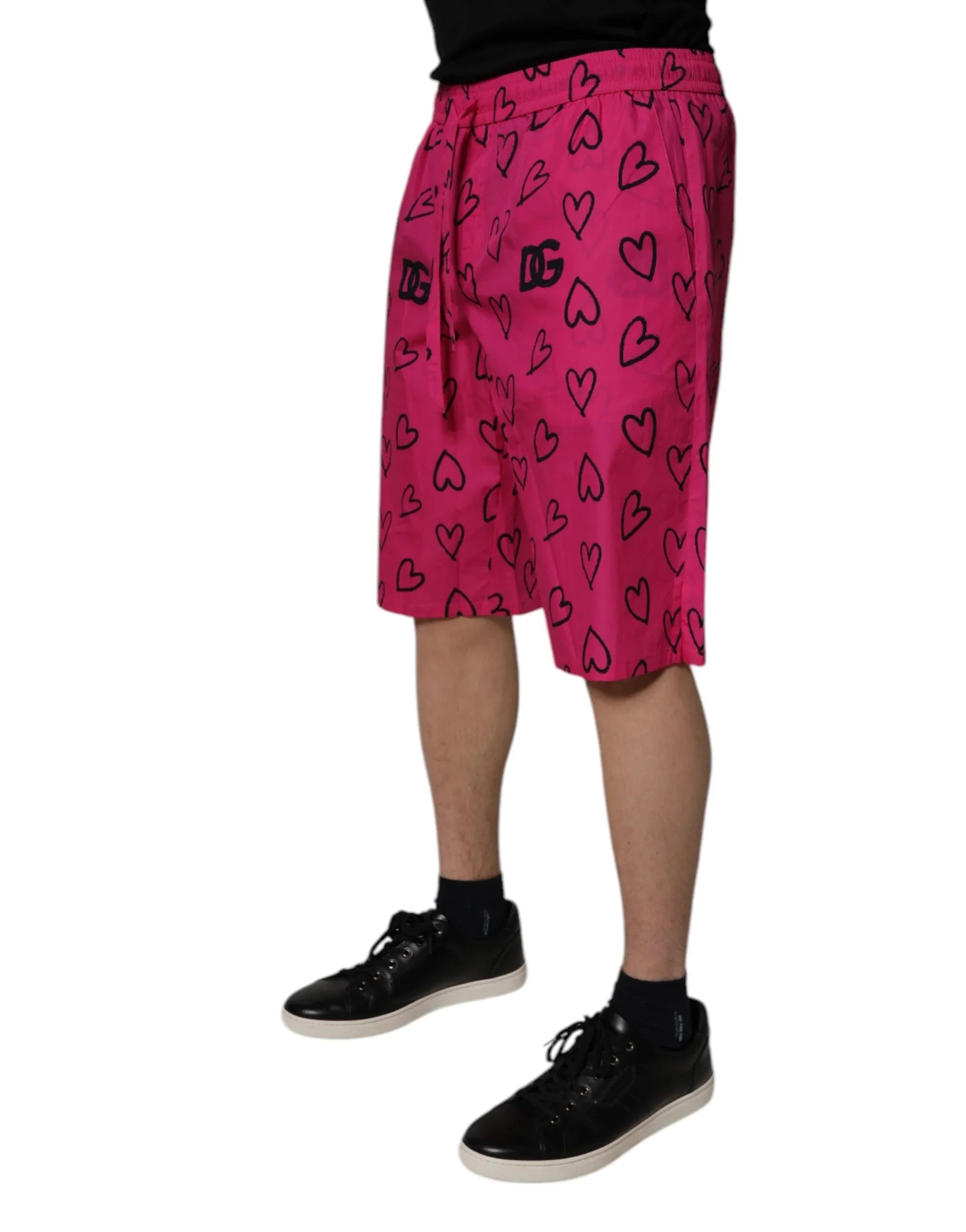Dolce & Gabbana Pink Cotton Heart Print Bermuda Shorts - Zeiniez