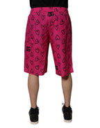 Dolce & Gabbana Pink Cotton Heart Print Bermuda Shorts - Zeiniez
