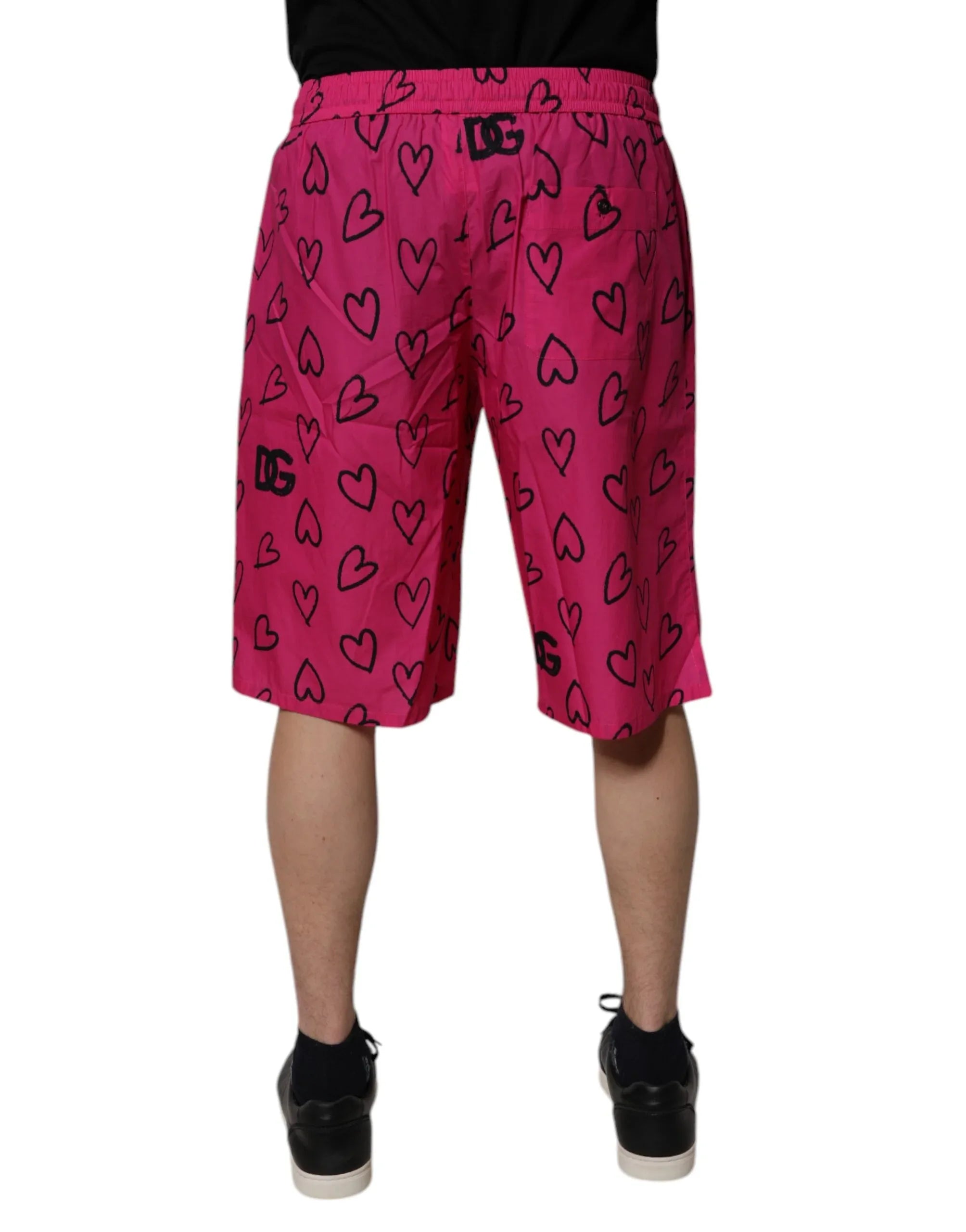Dolce & Gabbana Pink Cotton Heart Print Bermuda Shorts - Zeiniez