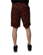 Dolce & Gabbana Black Red Cherry Print Bermuda Cotton Shorts - Zeiniez