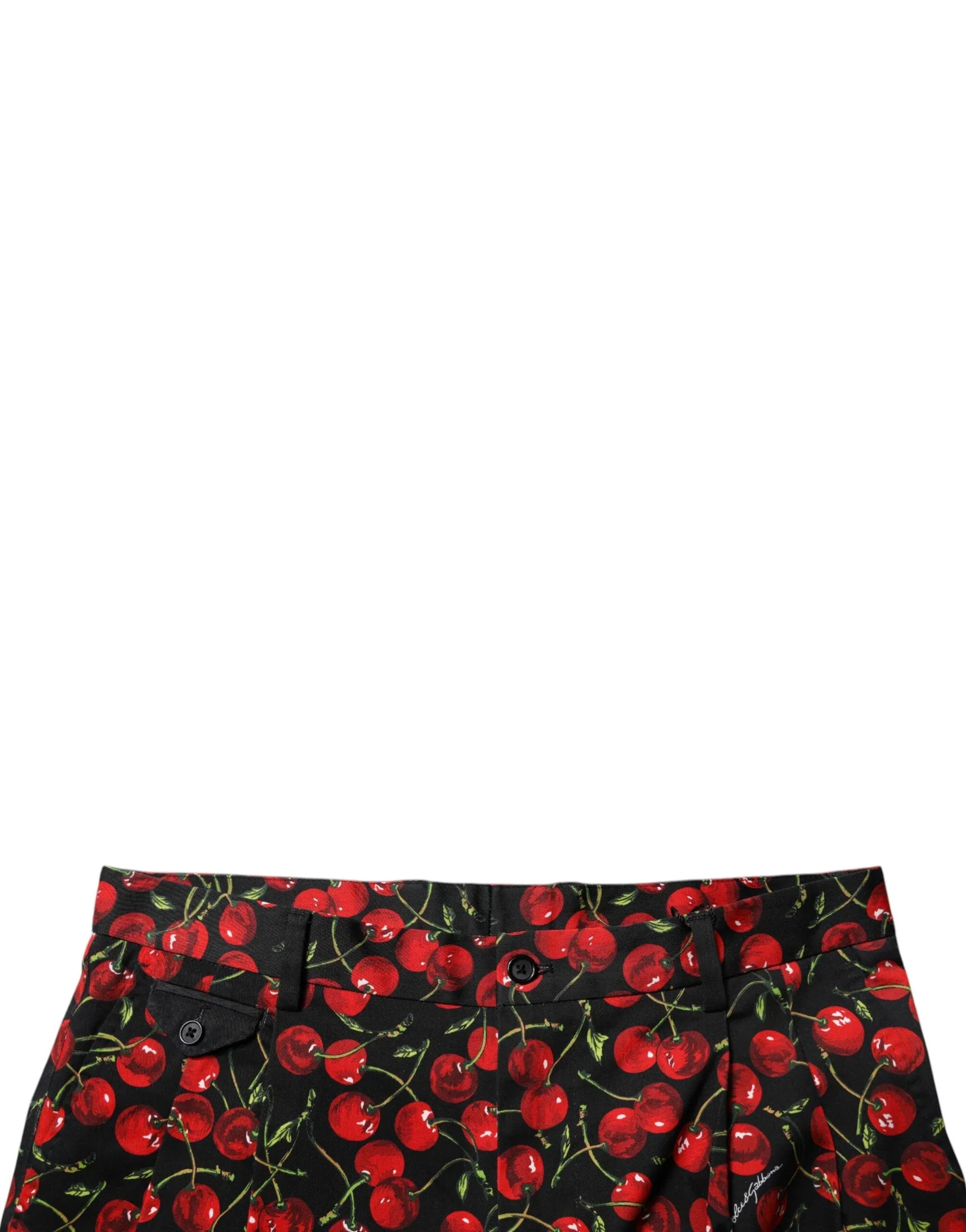 Dolce & Gabbana Black Red Cherry Print Bermuda Cotton Shorts - Zeiniez