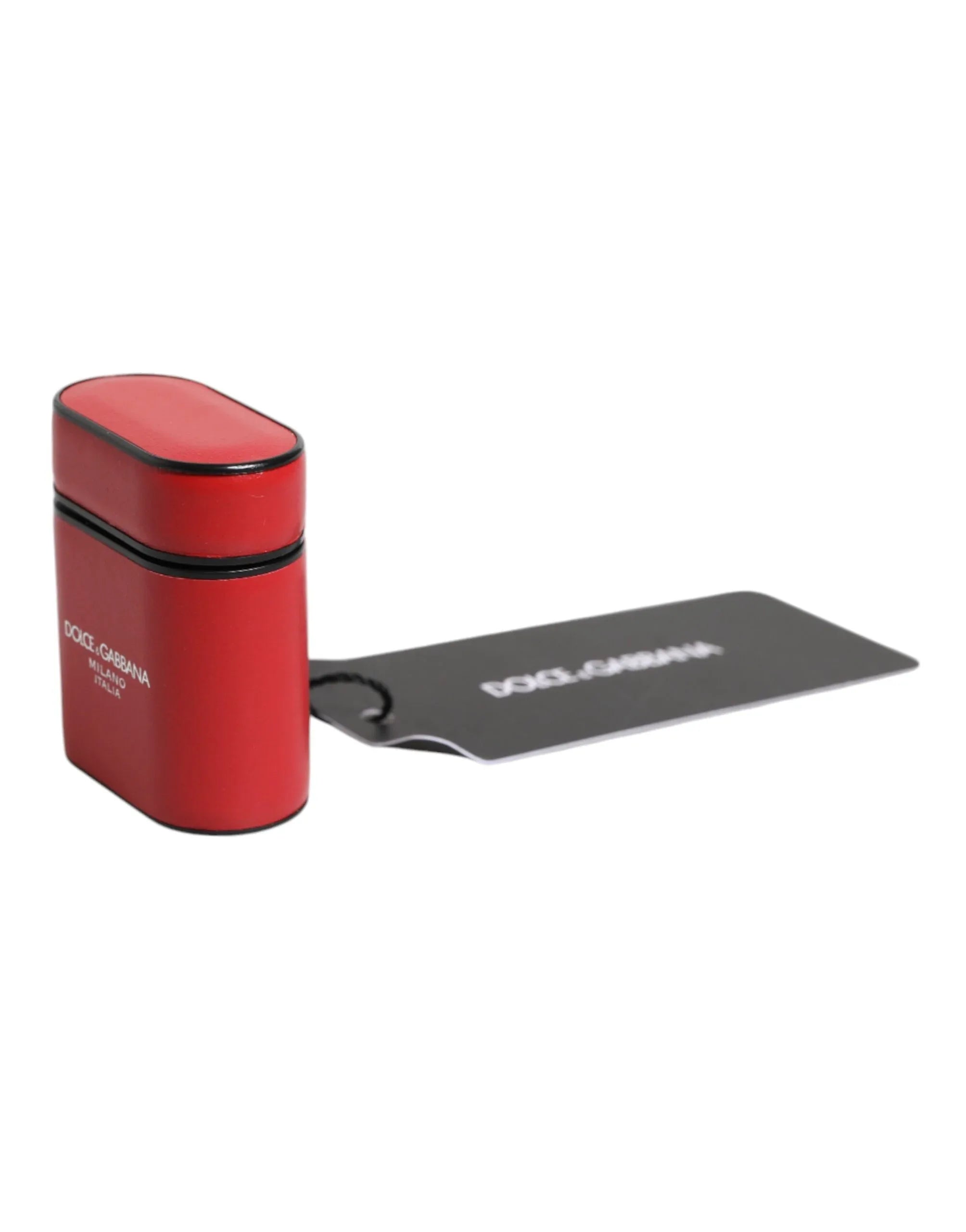 Dolce & Gabbana Red Calfskin Leather Logo Print Flip Holder Airpods Case - Zeiniez