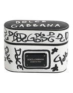 Dolce & Gabbana Black White Leather Scribble Embossed Logo Airpods Case - Zeiniez