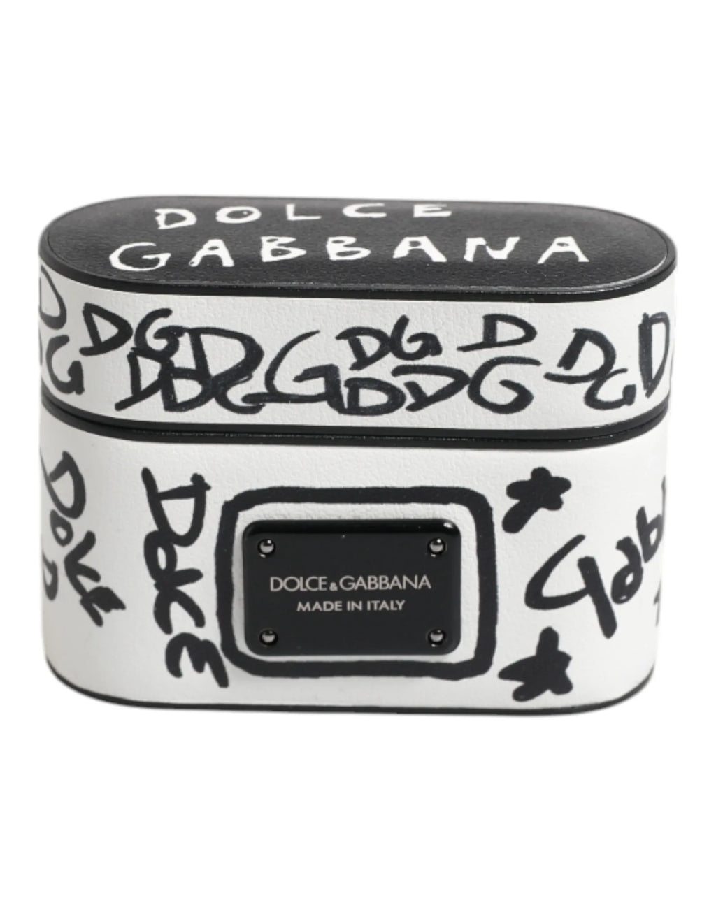 Dolce & Gabbana Black White Leather Scribble Embossed Logo Airpods Case - Zeiniez