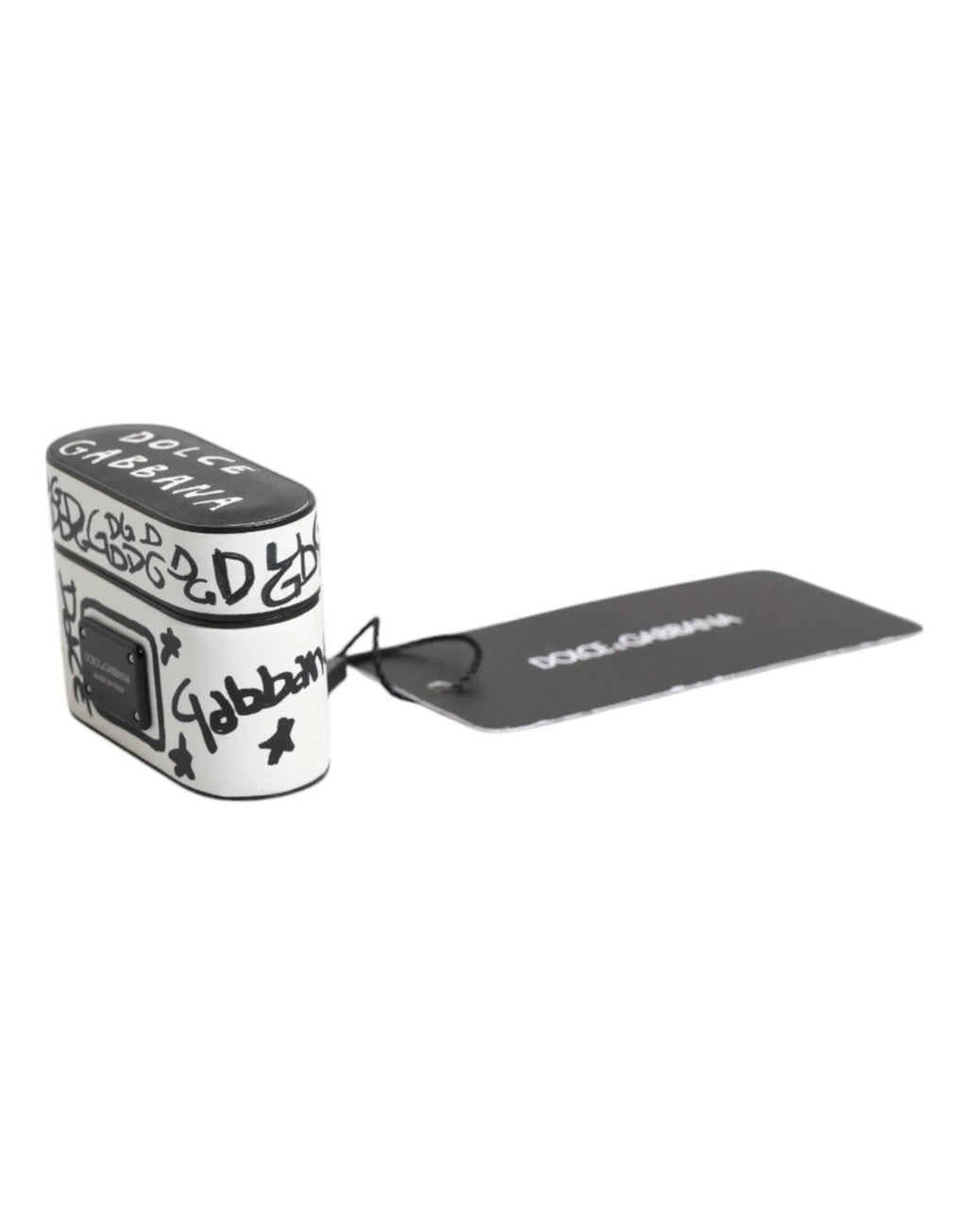 Dolce & Gabbana Black White Leather Scribble Embossed Logo Airpods Case - Zeiniez