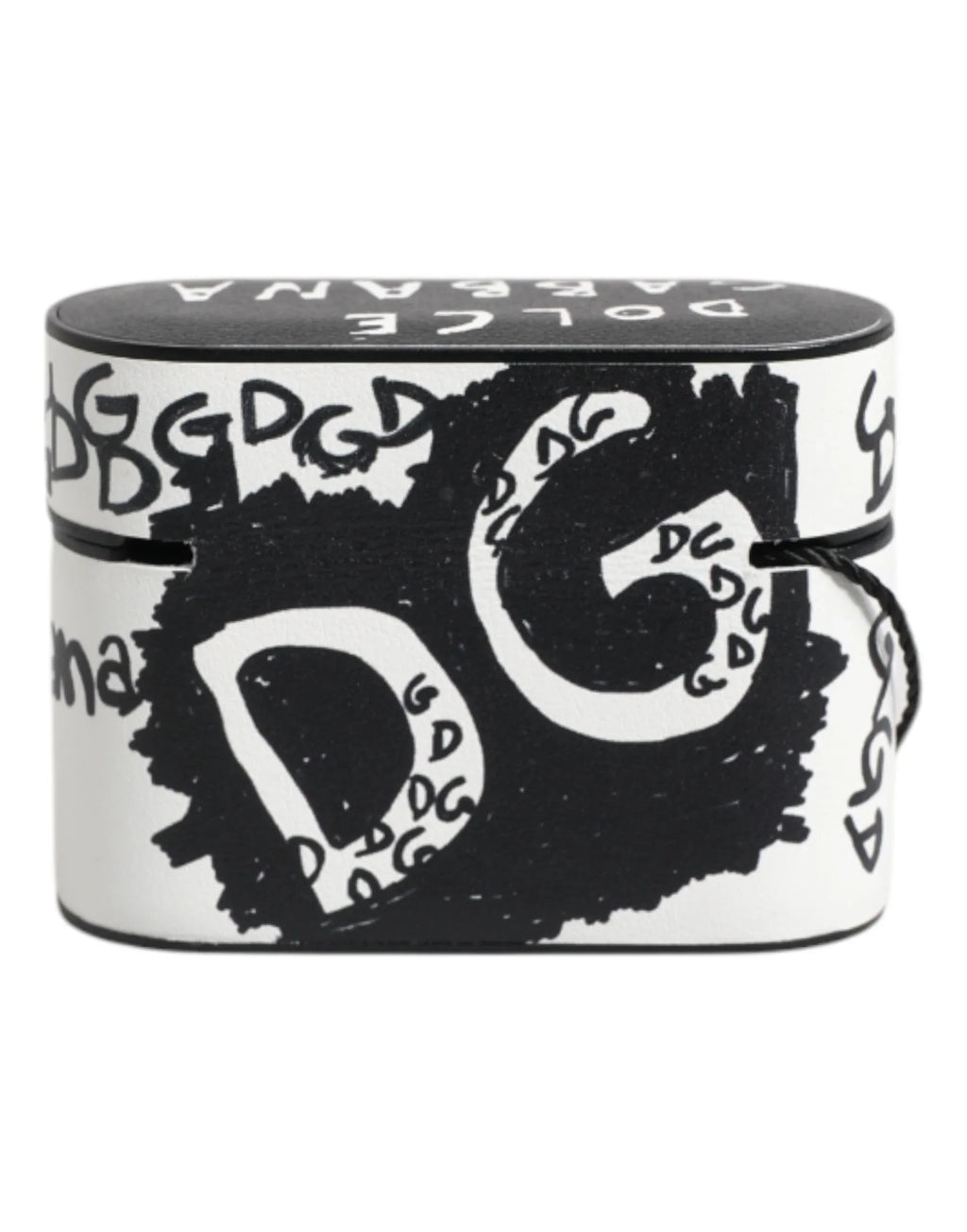 Dolce & Gabbana Black White Leather Scribble Embossed Logo Airpods Case - Zeiniez