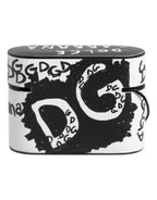 Dolce & Gabbana Black White Leather Scribble Embossed Logo Airpods Case - Zeiniez