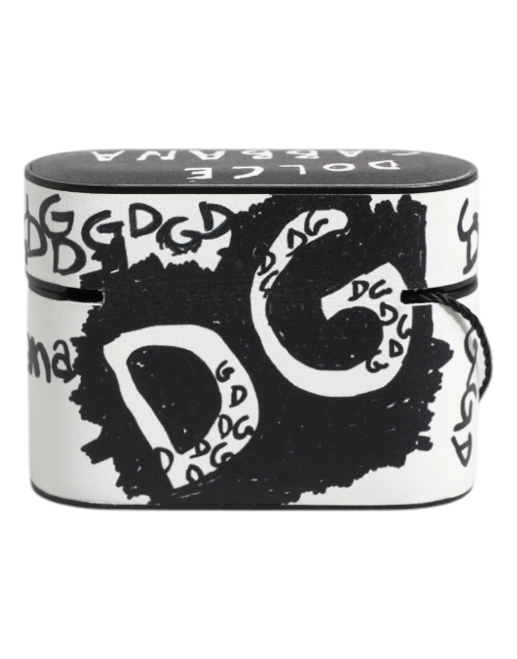 Dolce & Gabbana Black White Leather Scribble Embossed Logo Airpods Case - Zeiniez