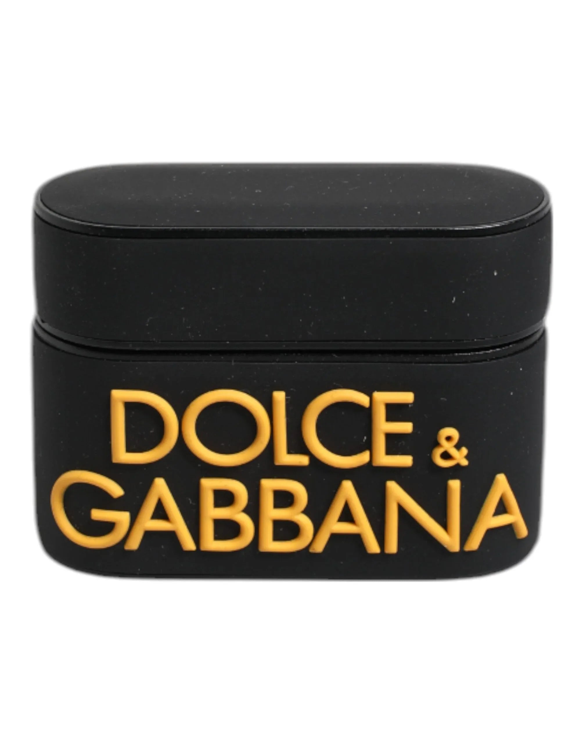 Dolce & Gabbana Black Yellow Silicone Embossed Logo Airpods Case - Zeiniez