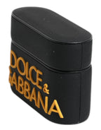 Dolce & Gabbana Black Yellow Silicone Embossed Logo Airpods Case - Zeiniez