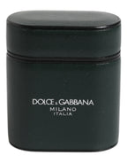 Dolce & Gabbana Green Calfskin Leather Logo Print Flip Holder Airpods Case - Zeiniez