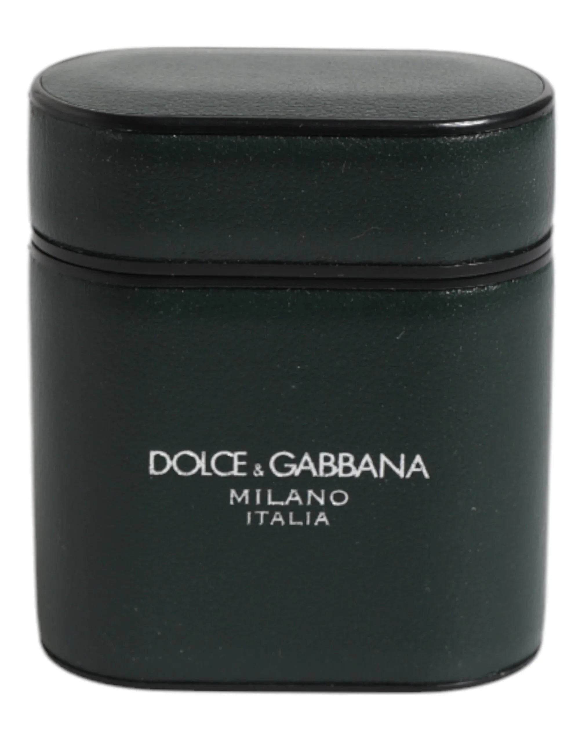 Dolce & Gabbana Green Calfskin Leather Logo Print Flip Holder Airpods Case - Zeiniez