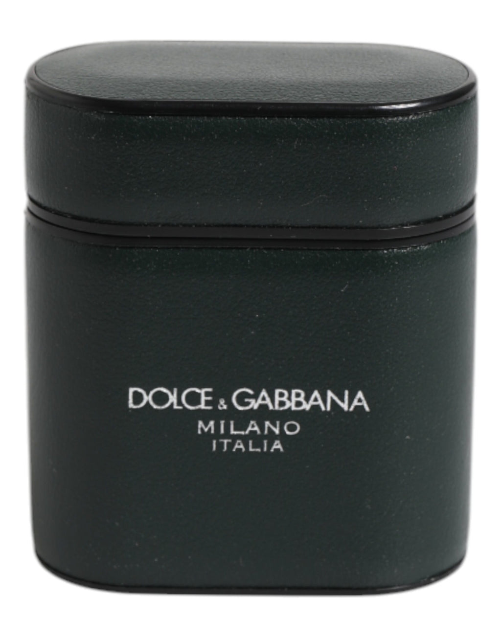 Dolce & Gabbana Green Calfskin Leather Logo Print Flip Holder Airpods Case