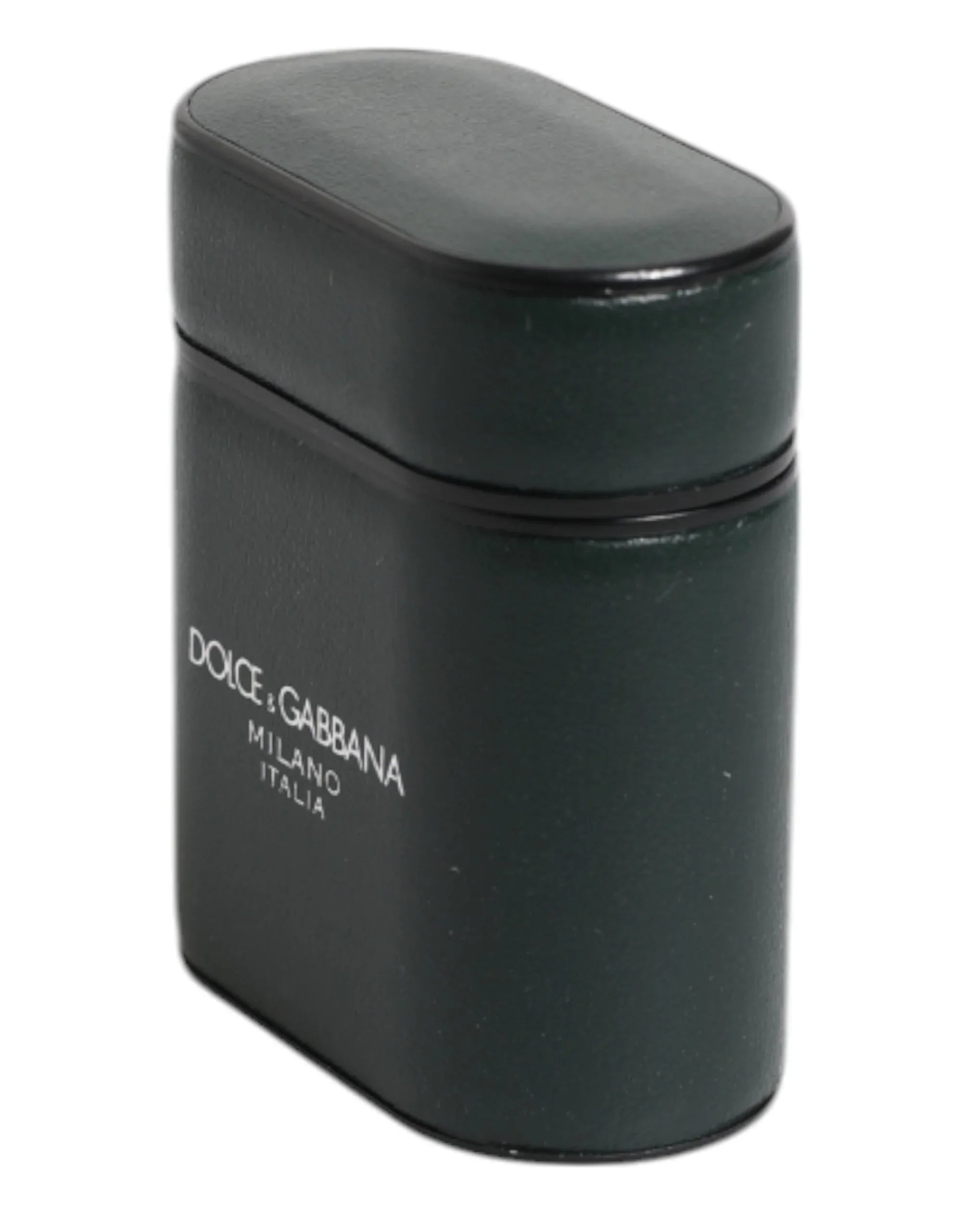 Dolce & Gabbana Green Calfskin Leather Logo Print Flip Holder Airpods Case - Zeiniez
