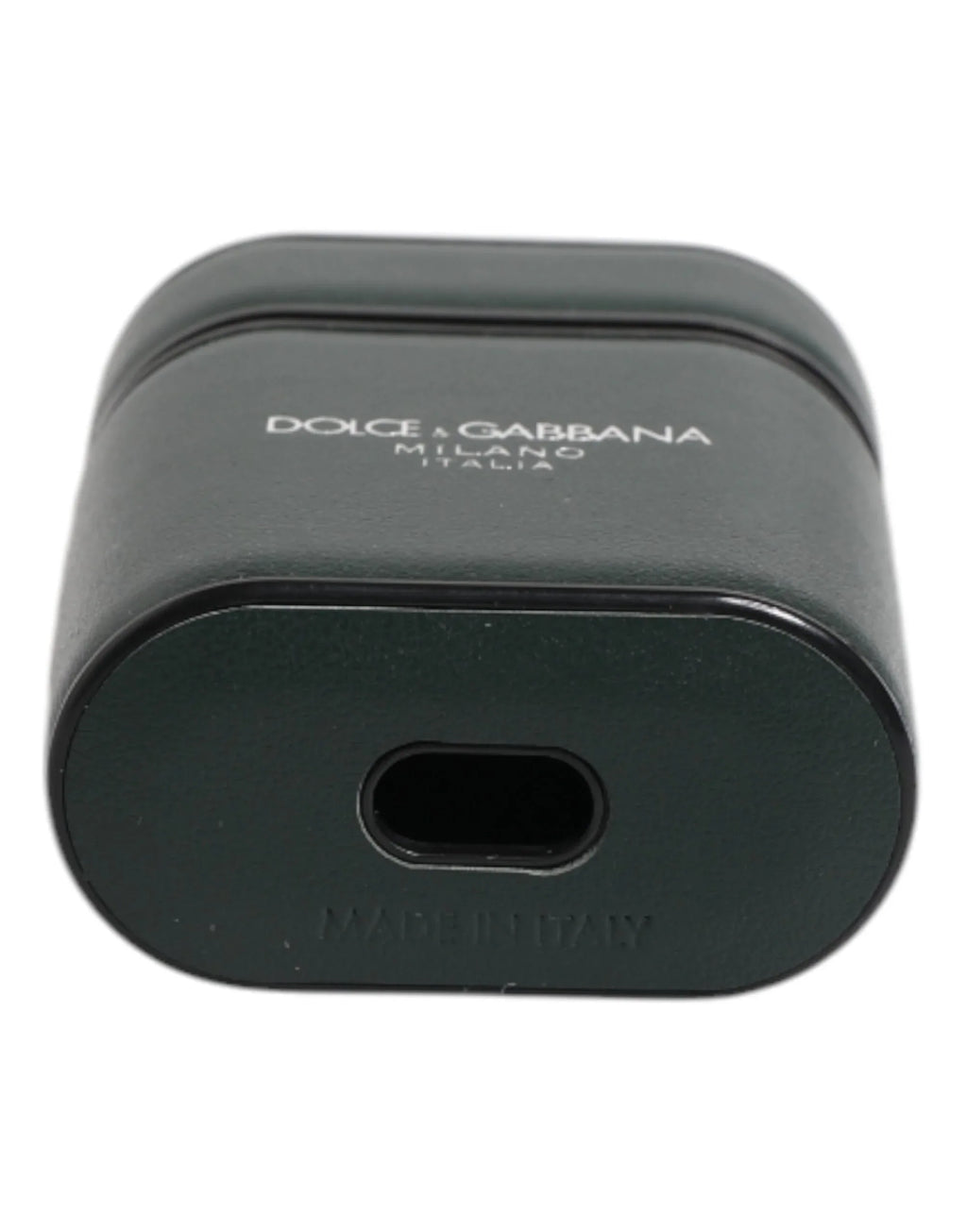 Dolce & Gabbana Green Calfskin Leather Logo Print Flip Holder Airpods Case - Zeiniez