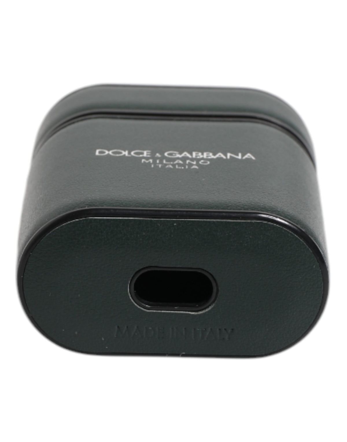 Dolce & Gabbana Green Calfskin Leather Logo Print Flip Holder Airpods Case