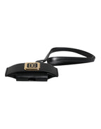 Dolce & Gabbana Black Leather Strap Gold Metal Logo Plaque Airpods Case