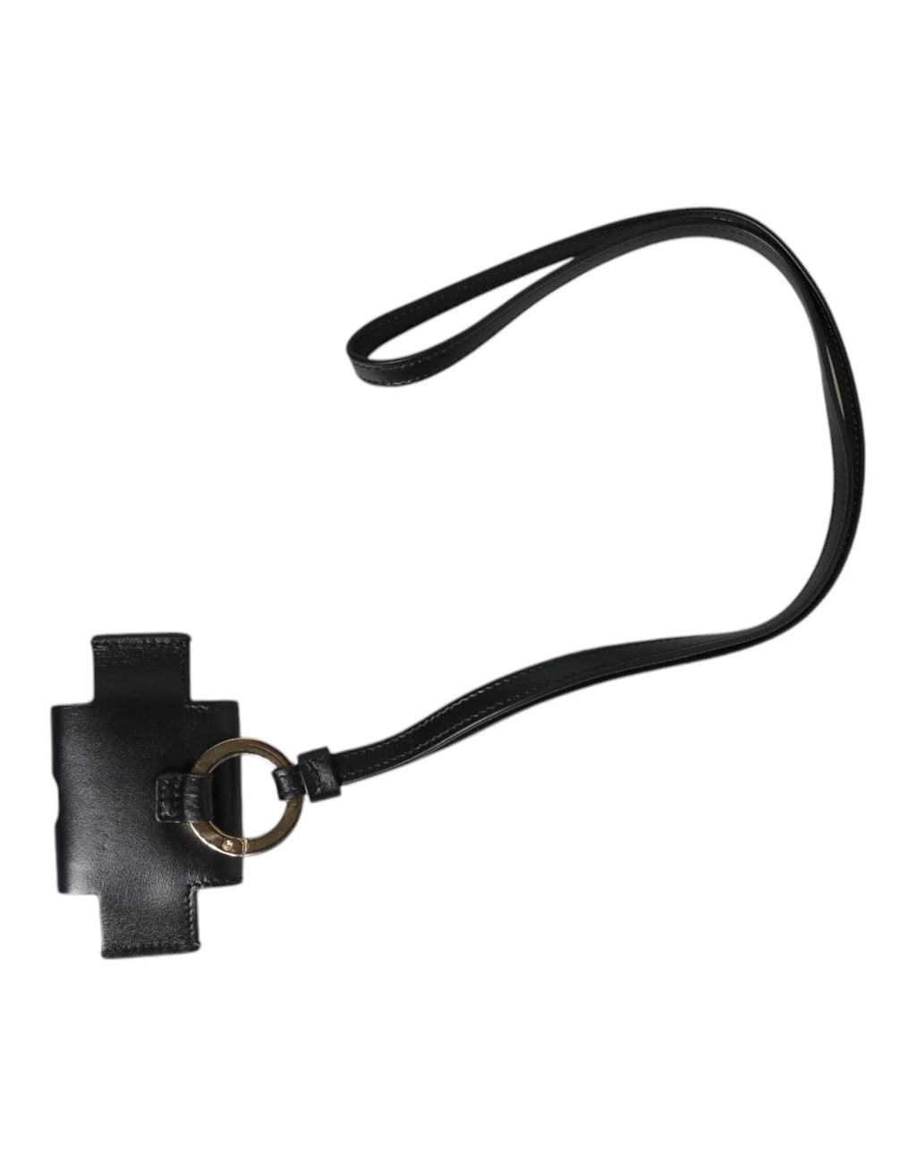 Dolce & Gabbana Black Leather Strap Gold Metal Logo Plaque Airpods Case - Zeiniez