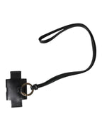 Dolce & Gabbana Black Leather Strap Gold Metal Logo Plaque Airpods Case - Zeiniez