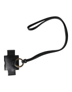 Dolce & Gabbana Black Leather Strap Gold Metal Logo Plaque Airpods Case