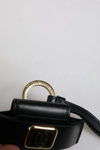 Dolce & Gabbana Black Leather Strap Gold Metal Logo Plaque Airpods Case - Zeiniez