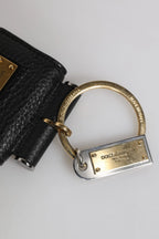 Dolce & Gabbana Black Leather Strap Gold Metal Logo Plaque Airpods Case - Zeiniez