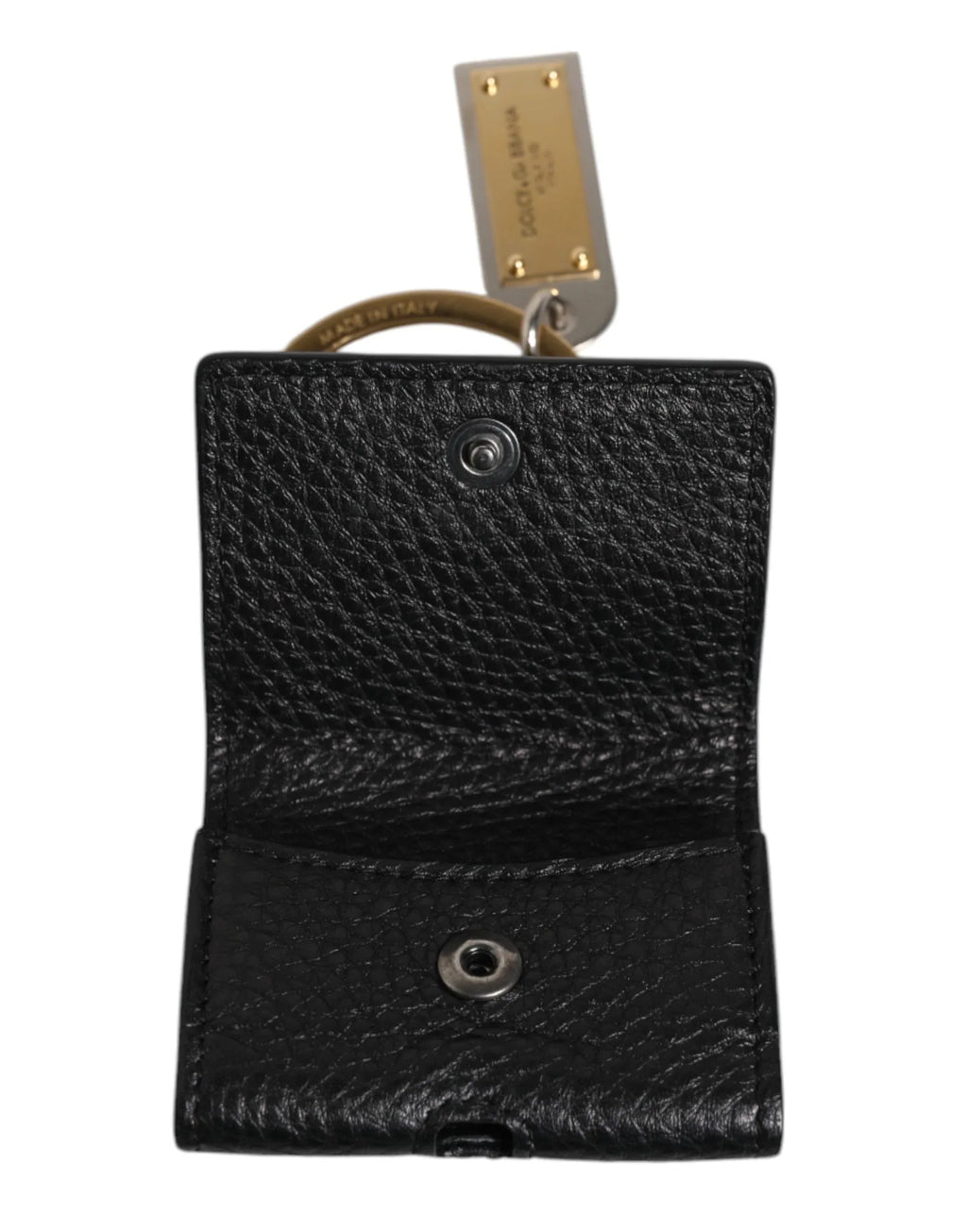 Dolce & Gabbana Black Leather Strap Gold Metal Logo Plaque Airpods Case - Zeiniez