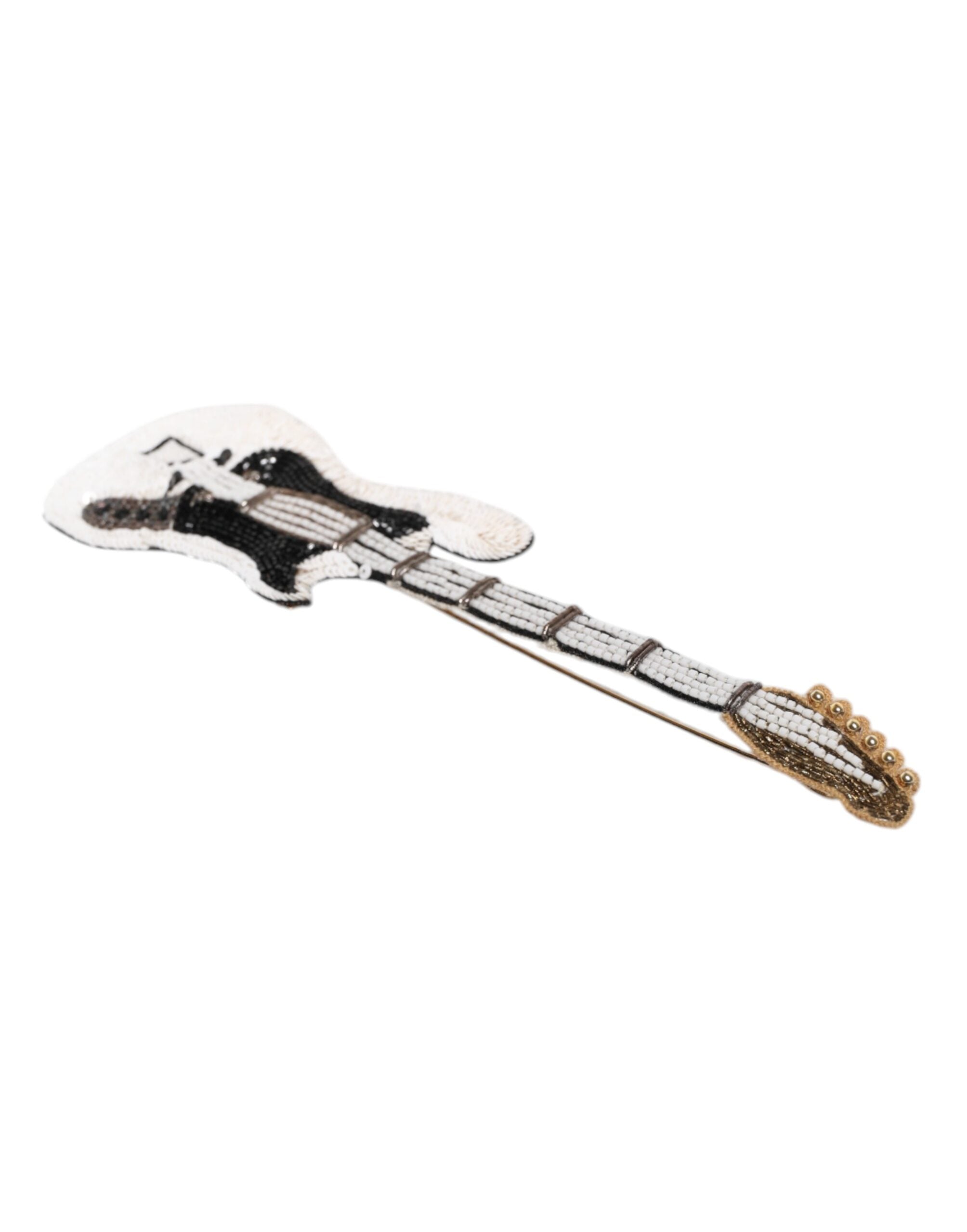 Dolce & Gabbana Gold Brass Logo Beaded Guitar Pin Brooch - Zeiniez