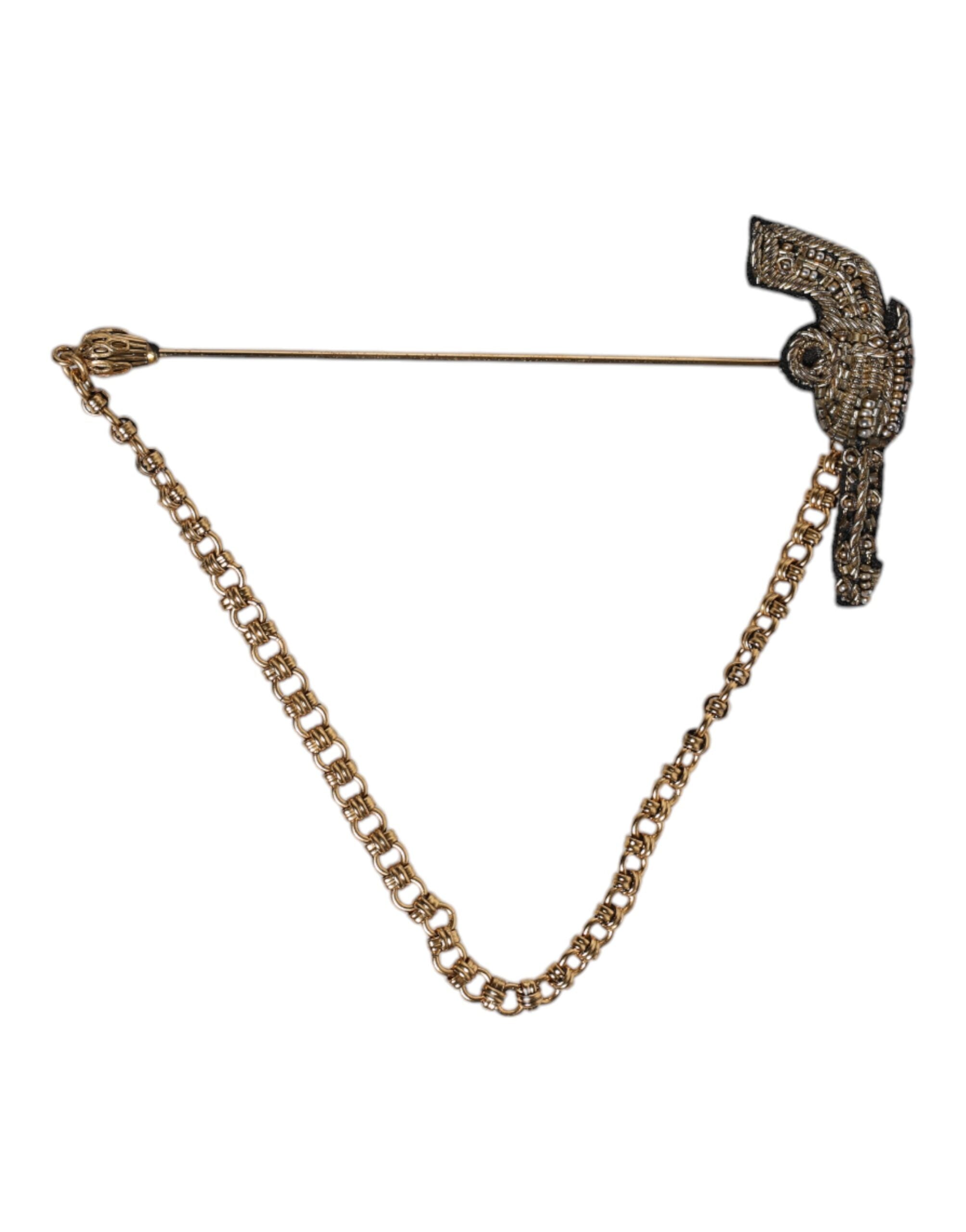 Dolce & Gabbana Black Gold Brass Copper Revolver Brooch Lapel Pin - Zeiniez