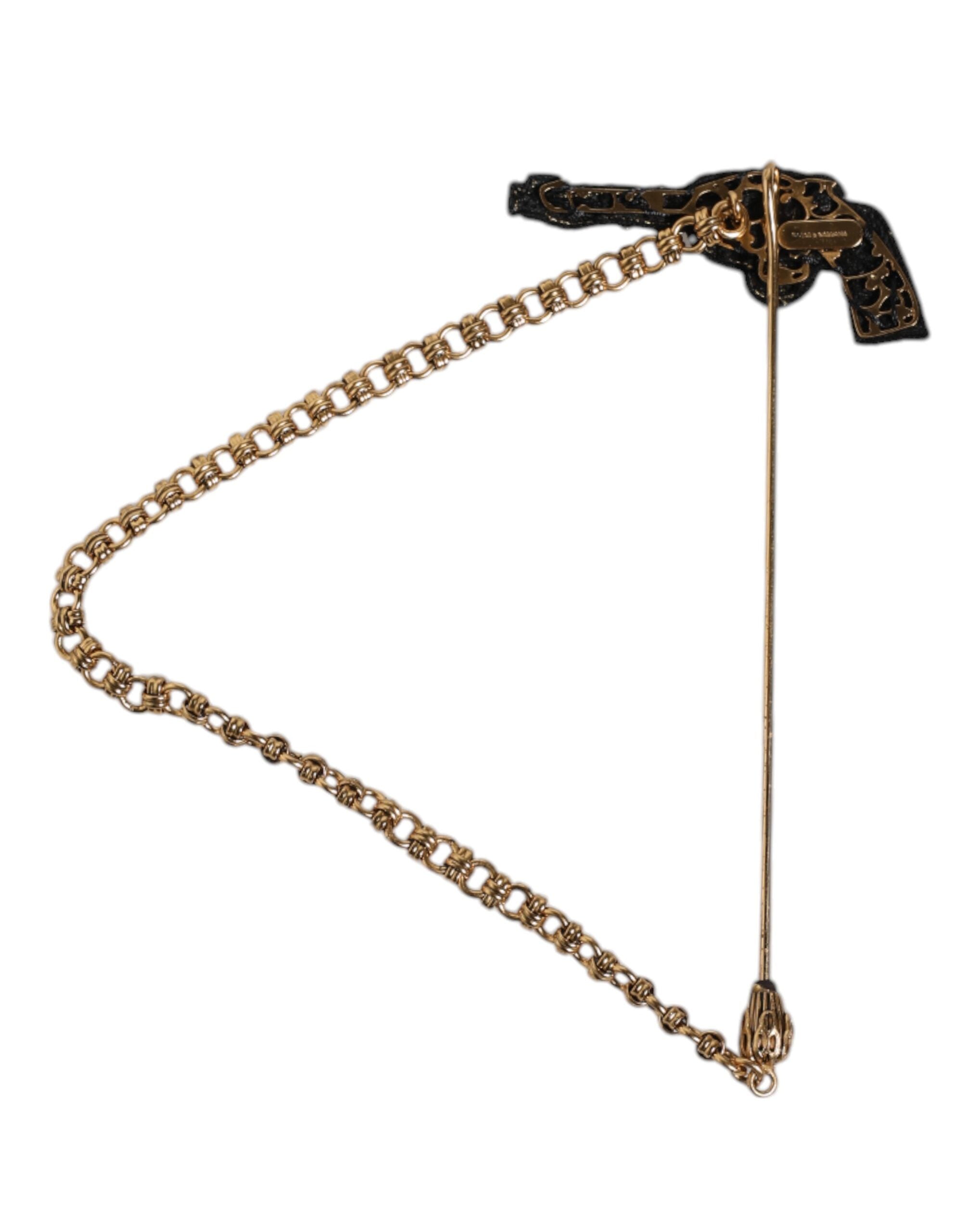 Dolce & Gabbana Black Gold Brass Copper Revolver Brooch Lapel Pin - Zeiniez