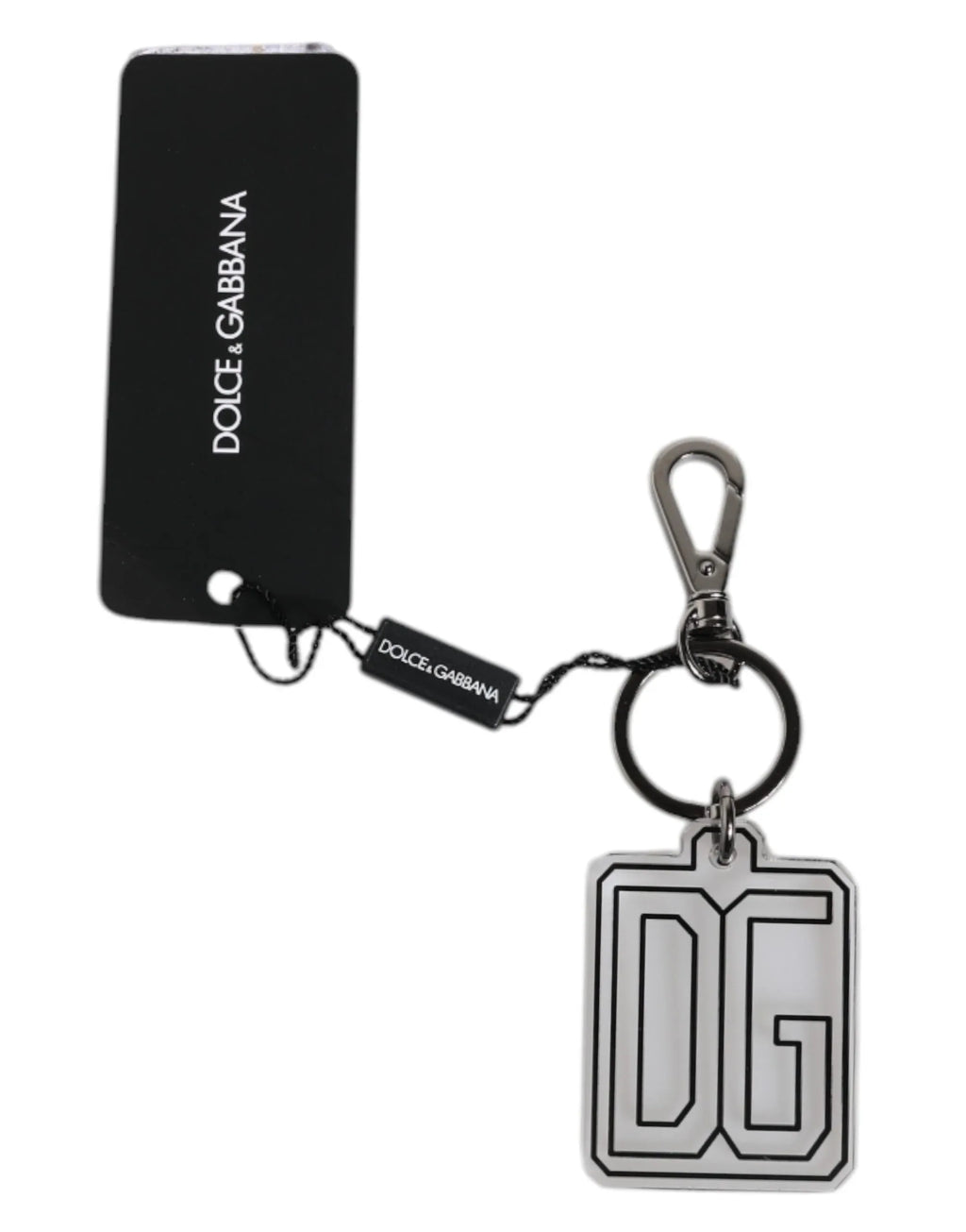Dolce & Gabbana Gray Black DG Rubber Logo Silver Men's Keychain Keyring - Zeiniez