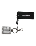 Dolce & Gabbana Gray Black DG Rubber Logo Silver Men's Keychain Keyring - Zeiniez