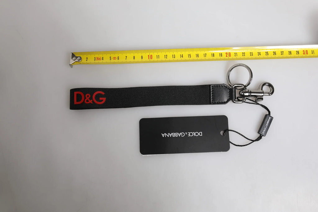 Dolce & Gabbana Black Logo Nylon Silver Brass Men Holder Keychain Keyring - Zeiniez