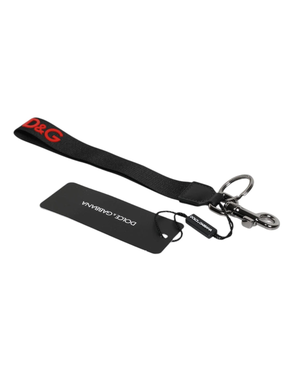Dolce & Gabbana Black Logo Nylon Silver Brass Men Holder Keychain Keyring - Zeiniez
