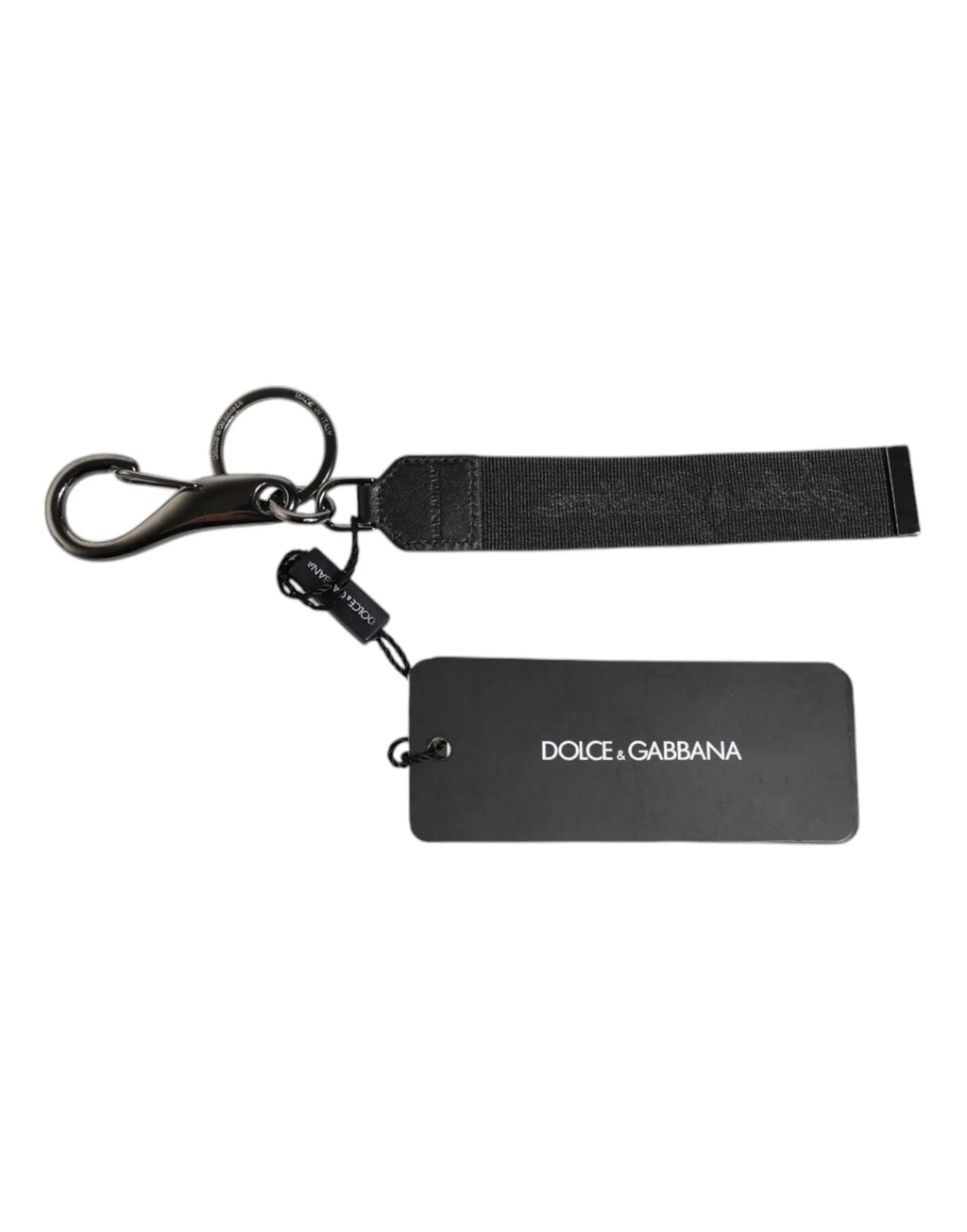 Dolce & Gabbana Black Logo Nylon Silver Brass Men Holder Keychain Keyring - Zeiniez