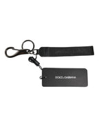 Dolce & Gabbana Black Logo Nylon Silver Brass Men Holder Keychain Keyring - Zeiniez