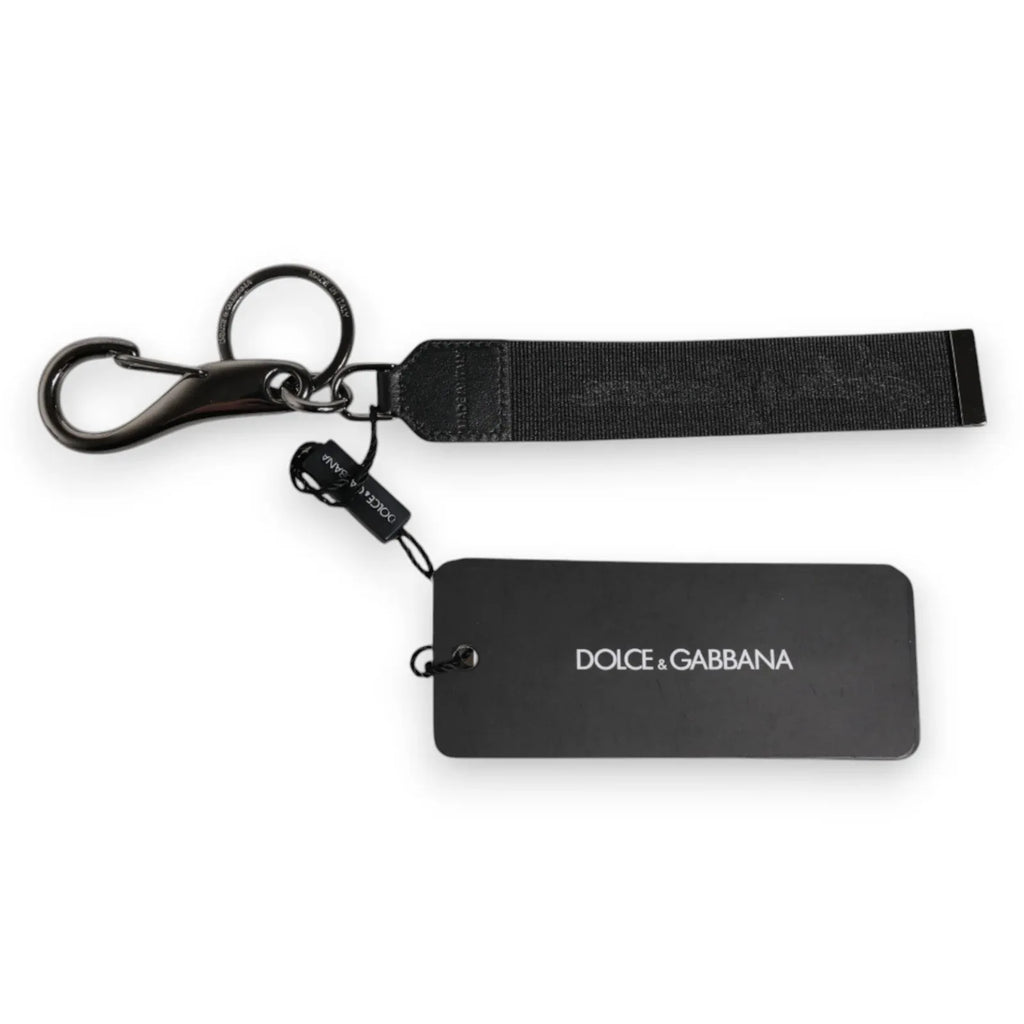 Dolce & Gabbana Black Logo Nylon Silver Brass Men Holder Keychain Keyring - Zeiniez