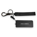 Dolce & Gabbana Black Logo Nylon Silver Brass Men Holder Keychain Keyring - Zeiniez